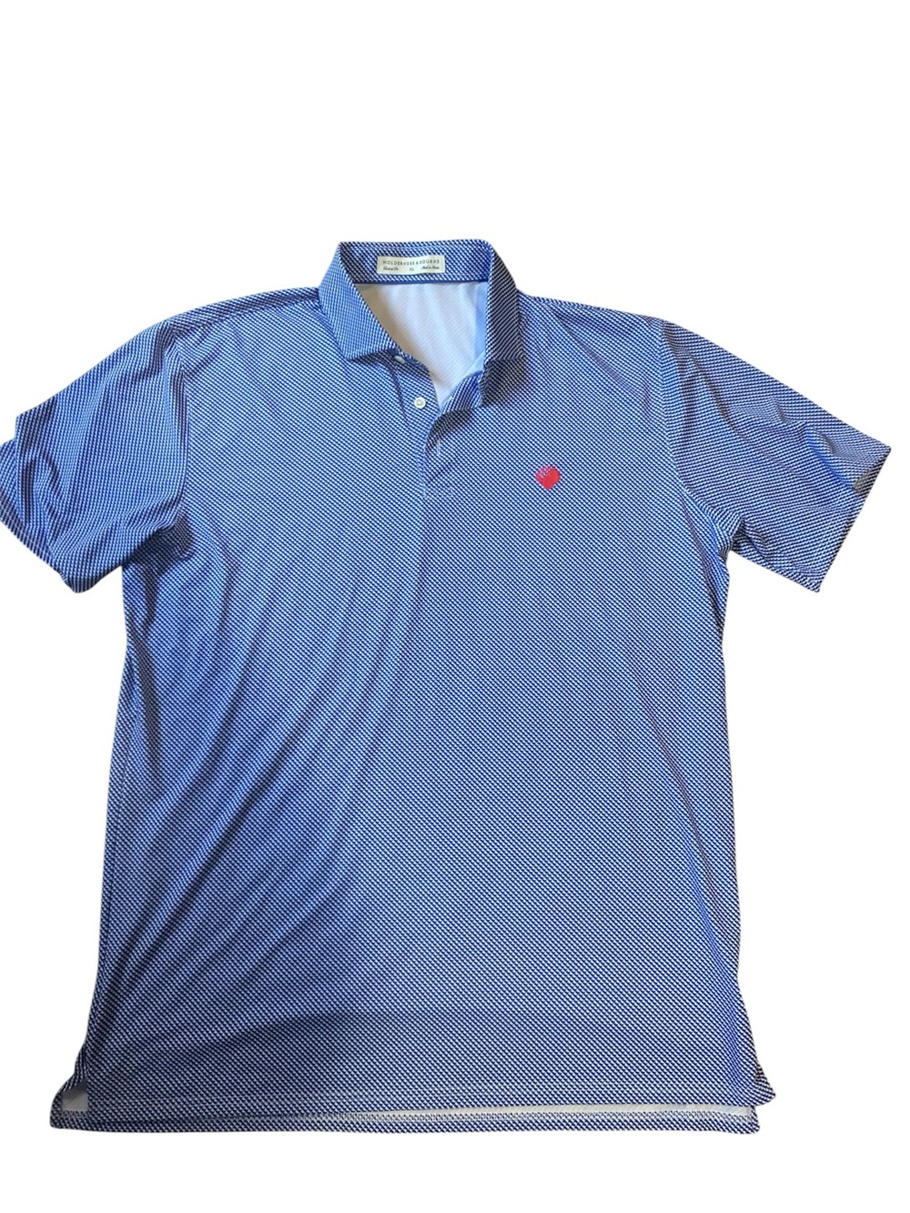 Men's Blue Micro-Stripe Polo with Red Chest Accent